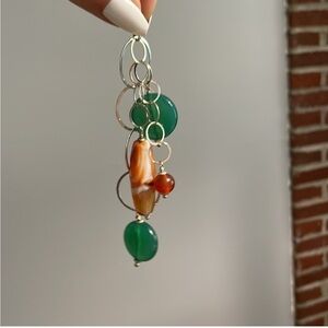 Long Pendant in Silver with Natural Stones